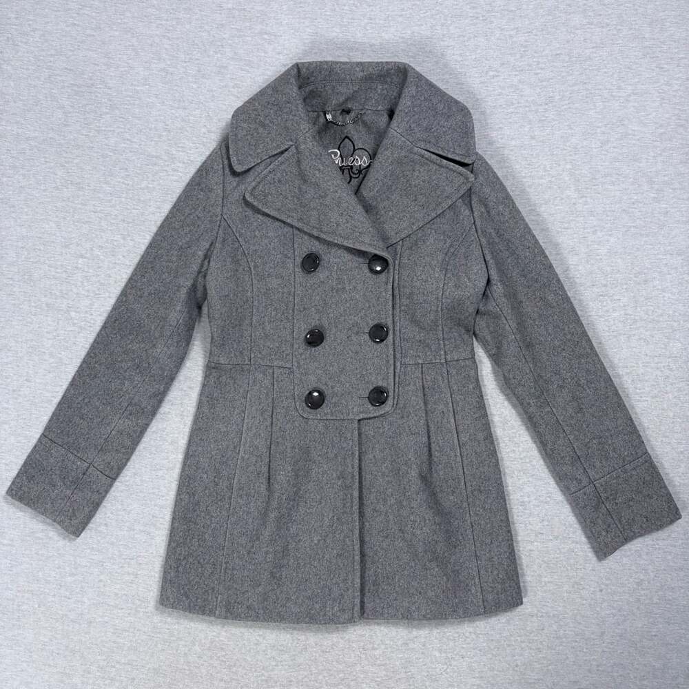 Guess Women's Gray Wool Blend Double-Breasted Peacoat Size XS